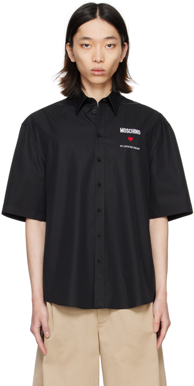 Shop Moschino Black Embroidered Shirt In J1555