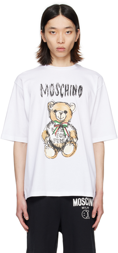 Shop Moschino White Drawn Teddy Bear T-shirt In V1001