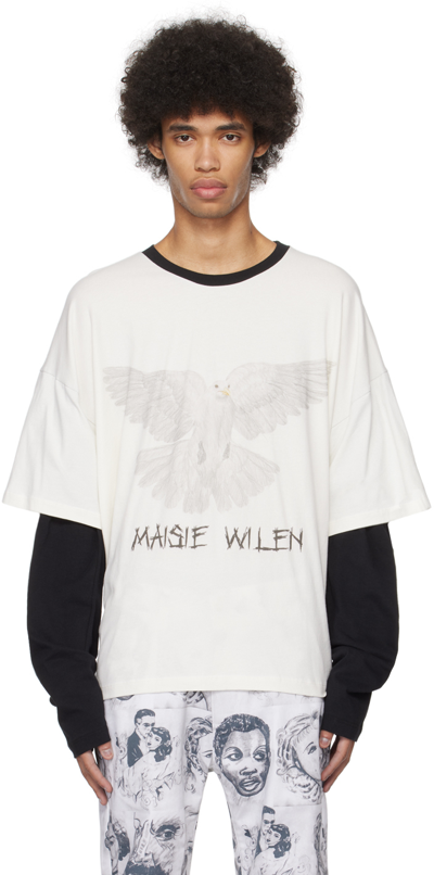 Shop Maisie Wilen White & Black Nominee Long Sleeve T-shirt In Dove