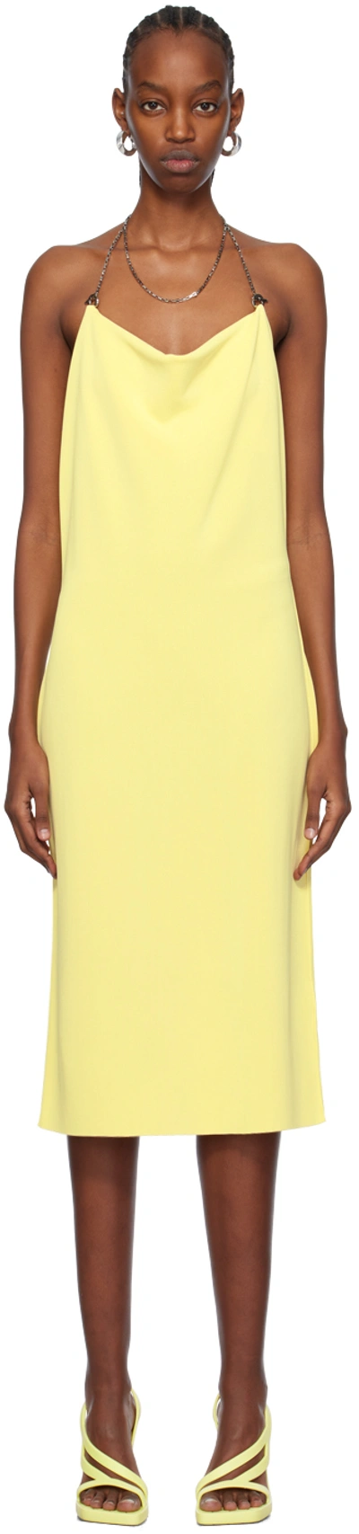 Bottega Veneta Chain-detailed Ribbed-knit Midi Halter Dress In 7059 Pineapple