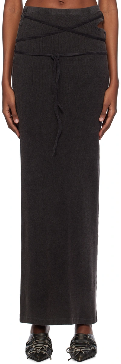 Shop Ottolinger Gray Rib Maxi Skirt In Black Wash