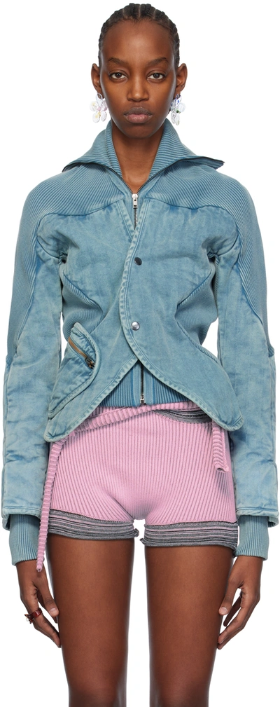 Shop Ottolinger Blue Silhouette Denim Jacket In Misty Blue