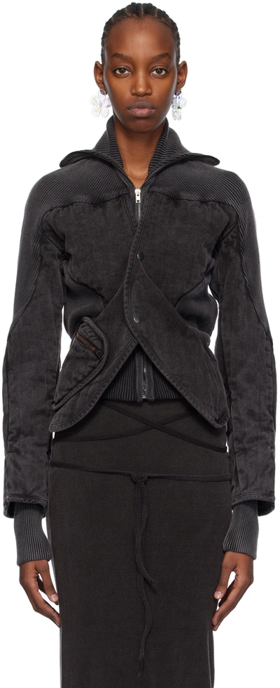 Shop Ottolinger Gray Silhouette Denim Jacket In Black Wash