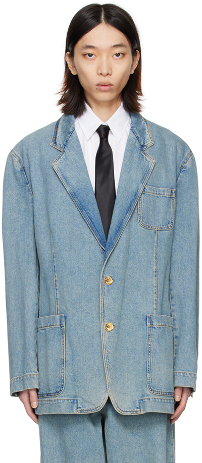 Shop Moschino Blue Faded Denim Jacket In A0281