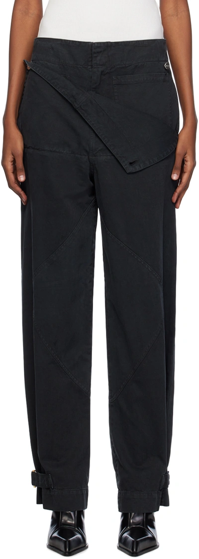 Shop Dion Lee Black Belted Shell Trousers In Washed Black