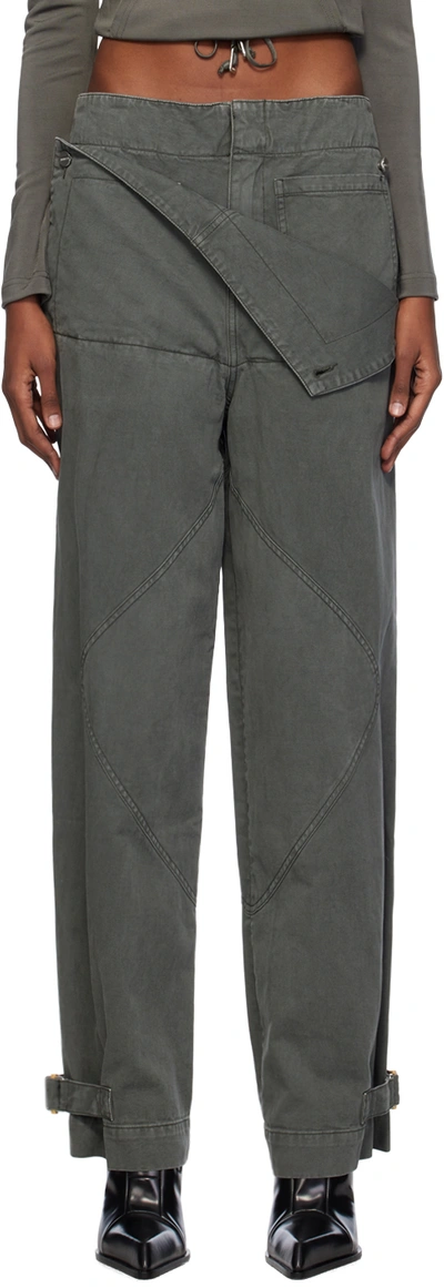 Shop Dion Lee Gray Belted Shell Trousers In Washed Mercury