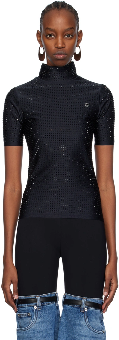 Shop Coperni Black Crystal-embellished T-shirt
