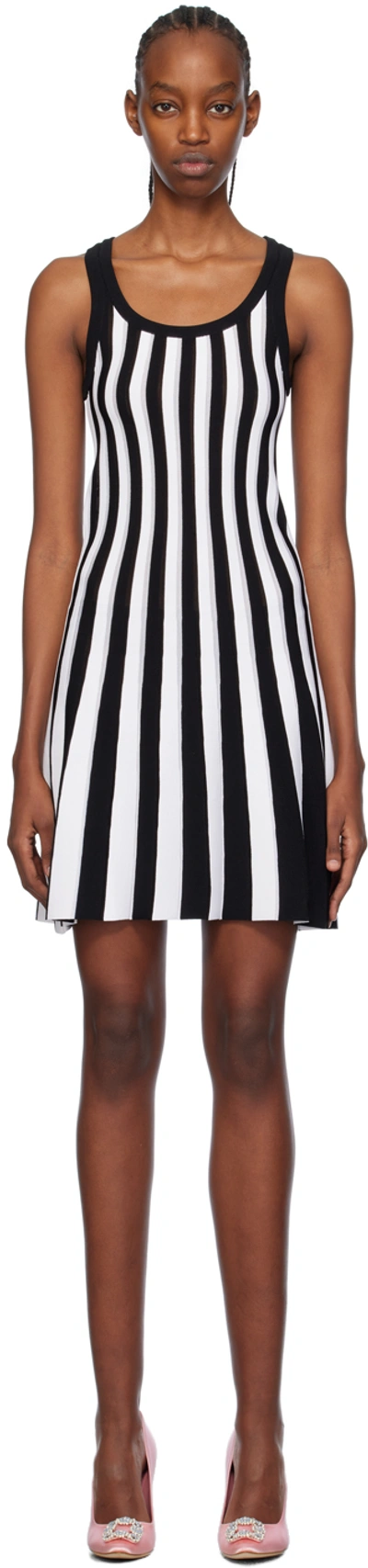Shop Moschino White & Black Archive Stripes Minidress In A1555 Fantasy Black