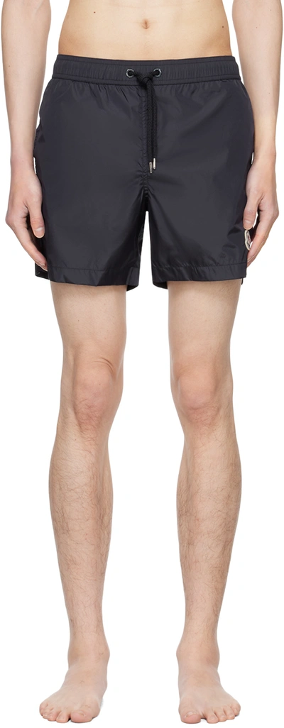 Shop Moncler Navy Patch Swim Shorts In 743