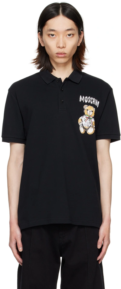 Shop Moschino Black Printed Polo In A1555