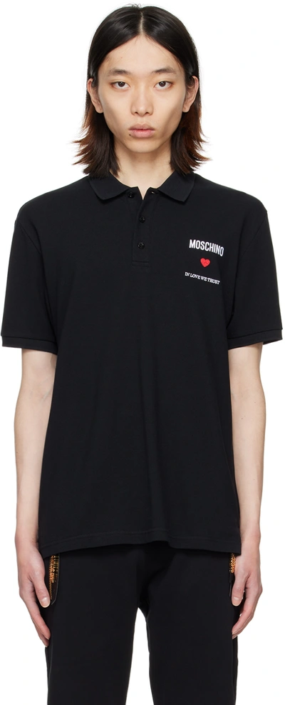 Shop Moschino Black 'in Love We Trust' Polo In J1555