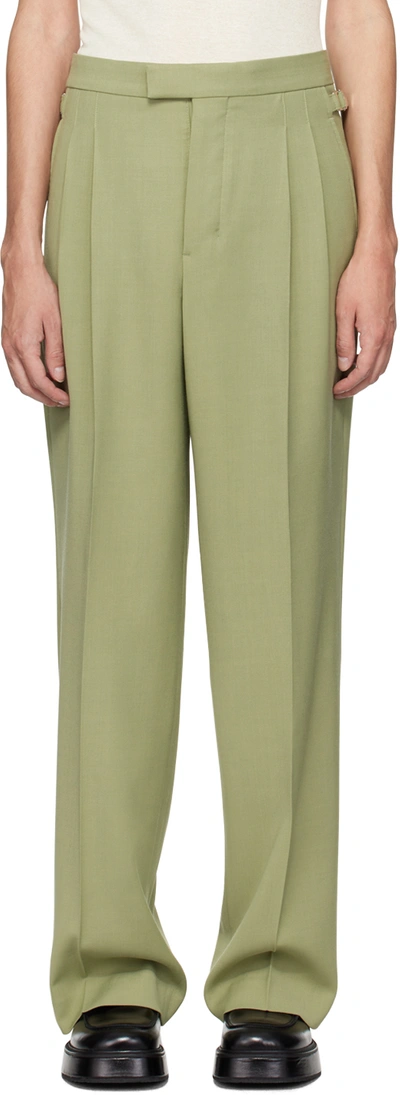 Shop Ami Alexandre Mattiussi Green Pleated Trousers In Olive/351