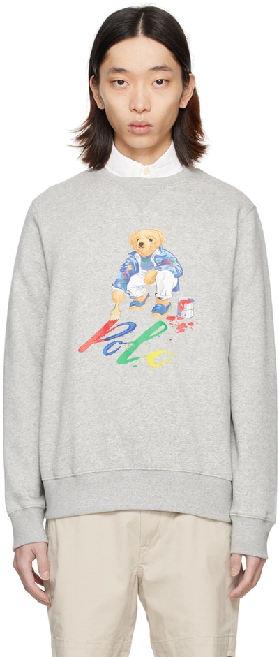 Shop Polo Ralph Lauren Gray Polo Bear Sweatshirt In Andover Htr Bear