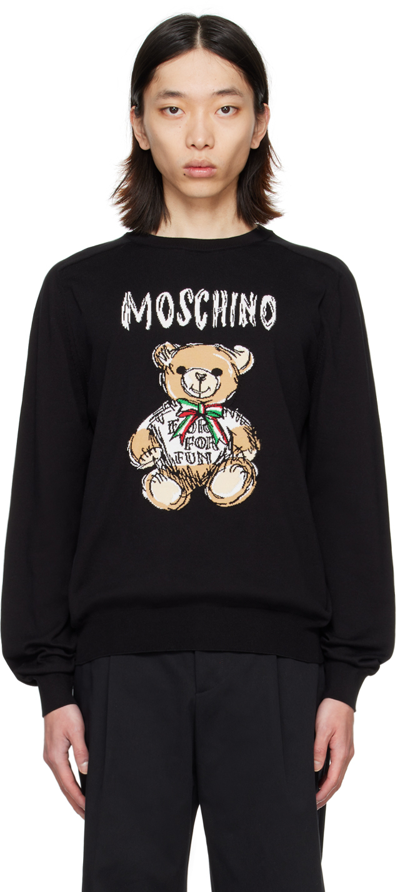 Shop Moschino Black Intarsia Sweater In V5555