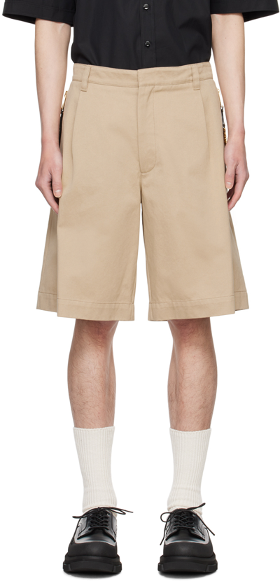 Shop Moschino Beige Pleated Shorts In A0081