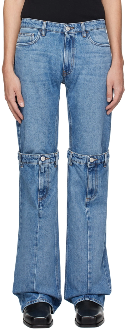 Shop Coperni Blue Open Knee Jeans In Washed Blue