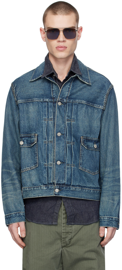Shop Rrl Indigo Buttoned Denim Jacket In Overdale Wash