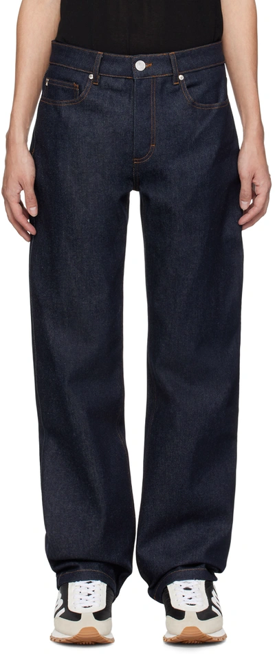 Shop Ami Alexandre Mattiussi Indigo Straight Fit Jeans In Indigo/402 Denim