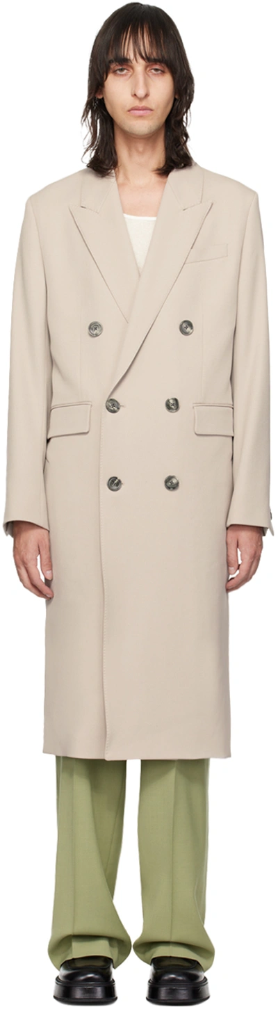 Shop Ami Alexandre Mattiussi Taupe Double-breasted Coat In Light Beige/271