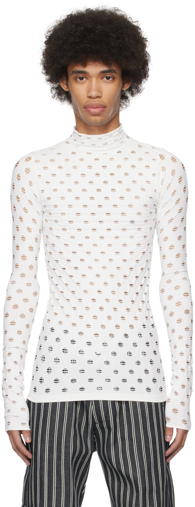 Shop Maisie Wilen White Perforated Turtleneck In Sugar