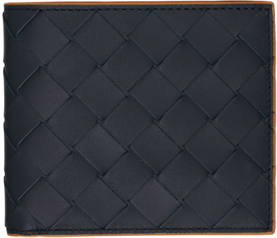 Shop Bottega Veneta Navy Intrecciato Bi-fold Wallet In 8945-space