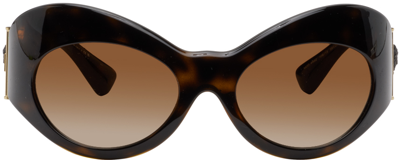 Shop Versace Brown Oval Shield Sunglasses In 108/13 Havana