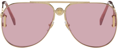 Shop Versace Gold & Pink Medusa Biggie Pilot Sunglasses In 1002a4 Gold