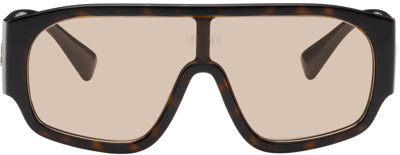 Shop Versace Brown Logo Aviator Sunglasses In 108/7333