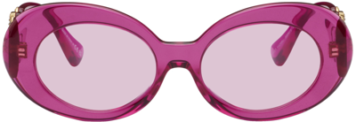 Shop Versace Pink Medusa Biggie Oval Sunglasses In 5334/554