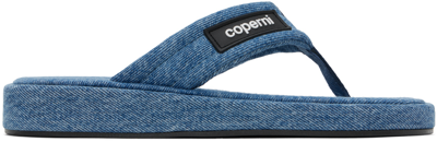 Coperni Blue Denim Branded Flip Flops In Blue