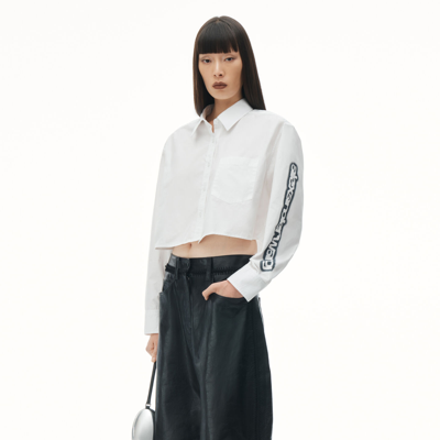 Shop Alexander Wang Halo Print Cropped Button-up Shirt In White