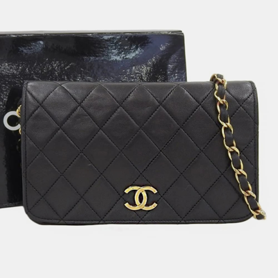 Pre-owned Chanel Black Leather Vintage Quilted Wallet On Chain