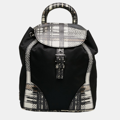 Pre-owned Prada Black Nylon Printed Vela Backpack