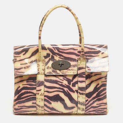Pre-owned Mulberry Cream/multicolor Zebra Print Patent Leather Bayswater Satchel