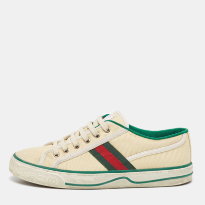 Pre-owned Gucci Cream Canvas Tennis 1977 Sneakers Size 42