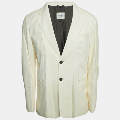 Pre-owned Armani Collezioni White Leather Buttoned Jacket Xl