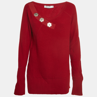 Pre-owned Dior Christian  Boutique Red Wool Blend Knit Sweater L