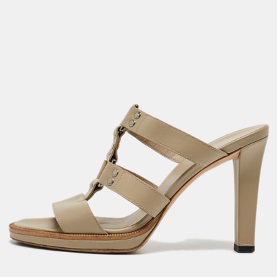 Pre-owned Gucci Beige Leather Strappy Slide Sandals Size 38