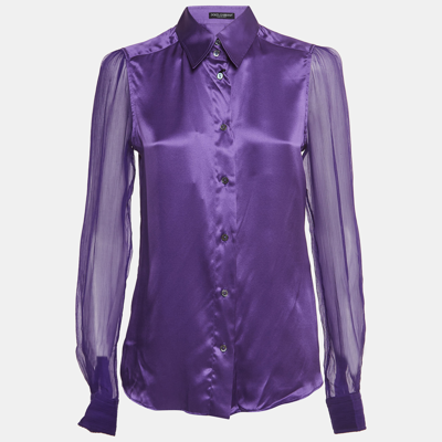 Pre-owned Dolce & Gabbana Purple Silk Semi Sheer Long Sleeve Shirt M