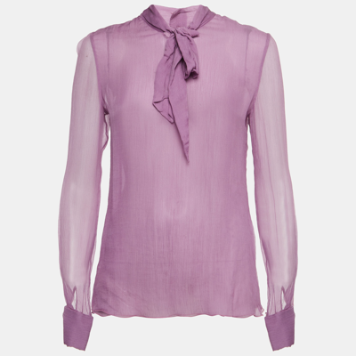 DOLCE & GABBANA Pre-owned Purple Silk Tie-up Detail Blouse M