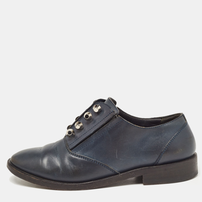 Pre-owned Balenciaga Navy Blue Leather Oxfords Size 36