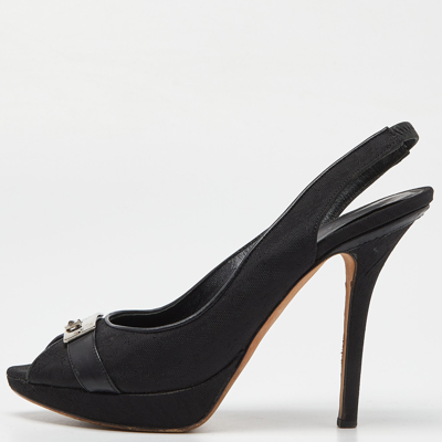 Pre-owned Dior Black Oblique Fabric Peep Toe Platform Slingback Pumps Size 36