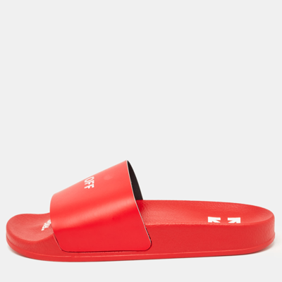 Pre-owned Off-white Red Leather Pool Slides Size 39