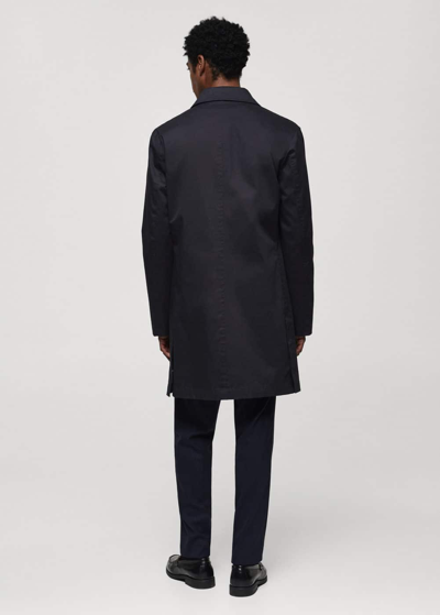 Mango Trench Long Coton In Bleu Marine Foncé