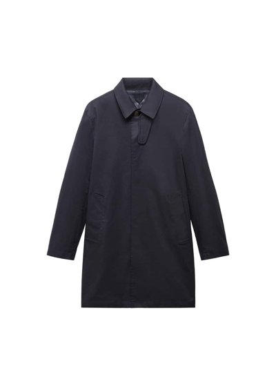 Mango Trench Long Coton In Bleu Marine Foncé