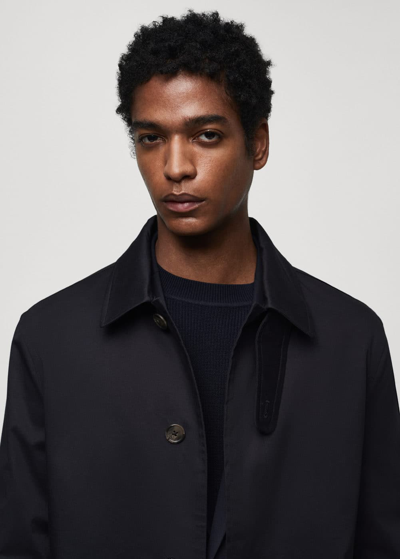 Mango Trench Long Coton In Bleu Marine Foncé