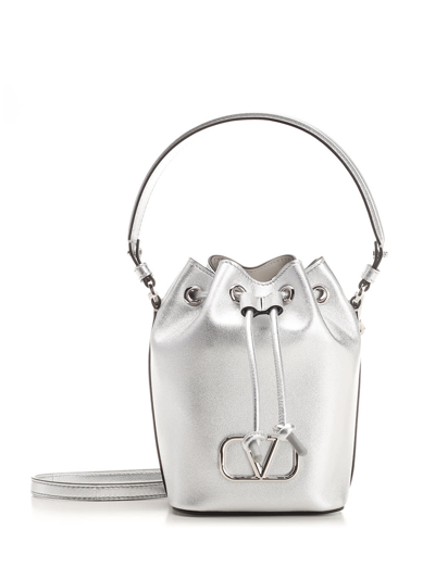 Shop Valentino V Logo Mini Bucket Bag In Silver