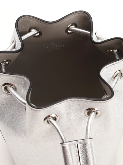 Shop Valentino V Logo Mini Bucket Bag In Silver