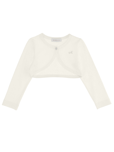 Monnalisa Logo-embellished Round-neck Cardigan In Cream
