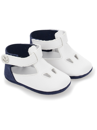 Shop Monnalisa Coated Fabric Sandals In White + Blue